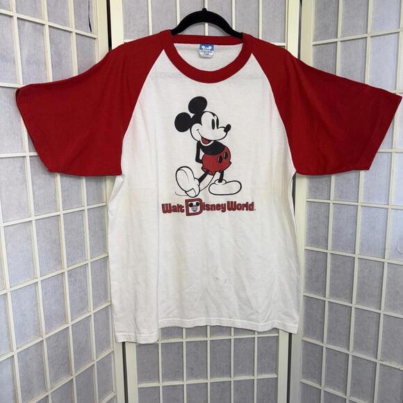 VTG 70s Disney Mickey Mouse Ringer Tee XL Made in USA Character Fashions Tag WDW - Picture 1 of 14